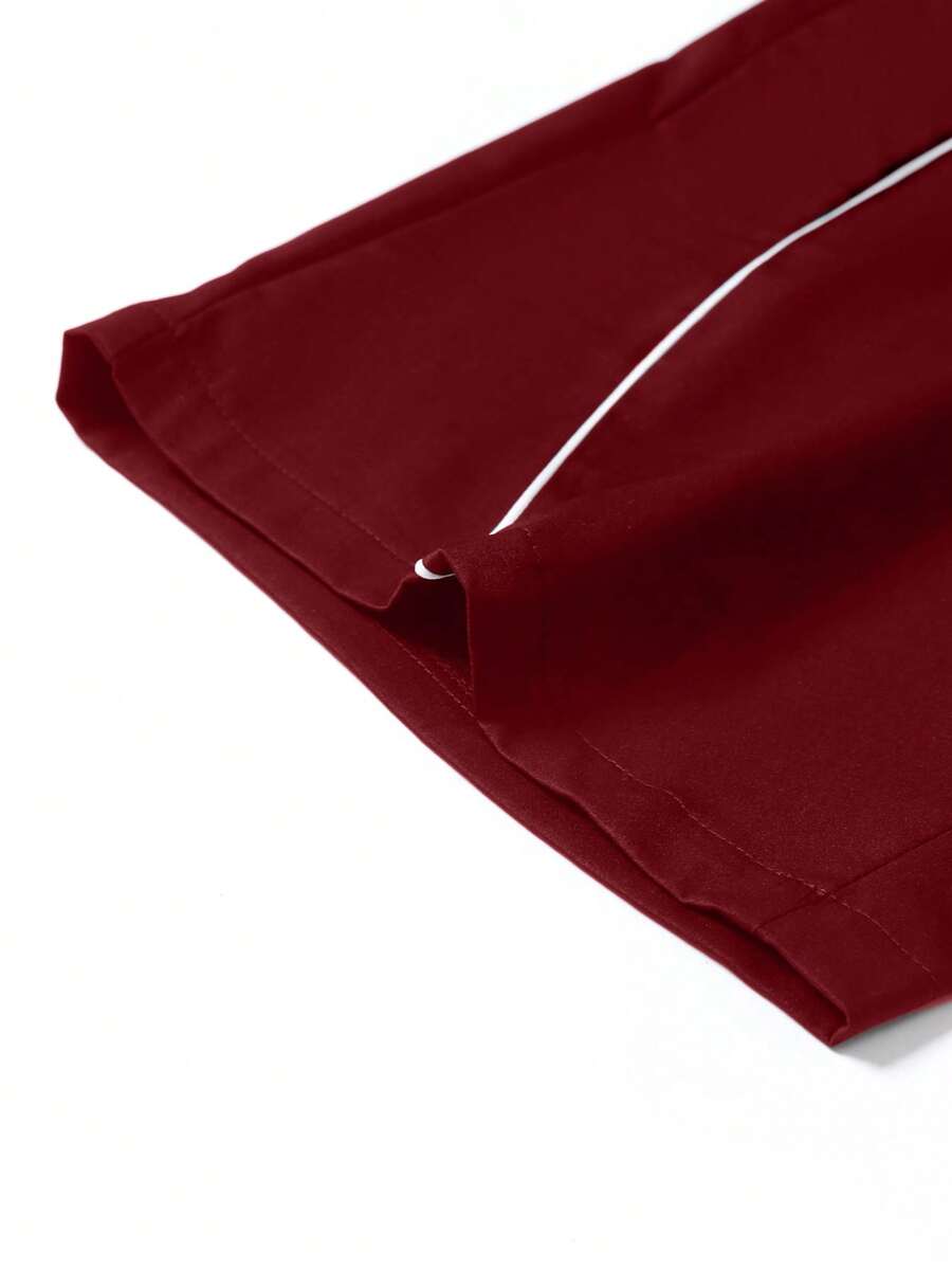 STYNVO Conjunto de Camisa de Manga Curta com Zíper e Estampa de Letra e Contraste de Pesponto e Shorts com Cordão na Cintura, Casual, Moda de Rua, Uso Diário, Verão
