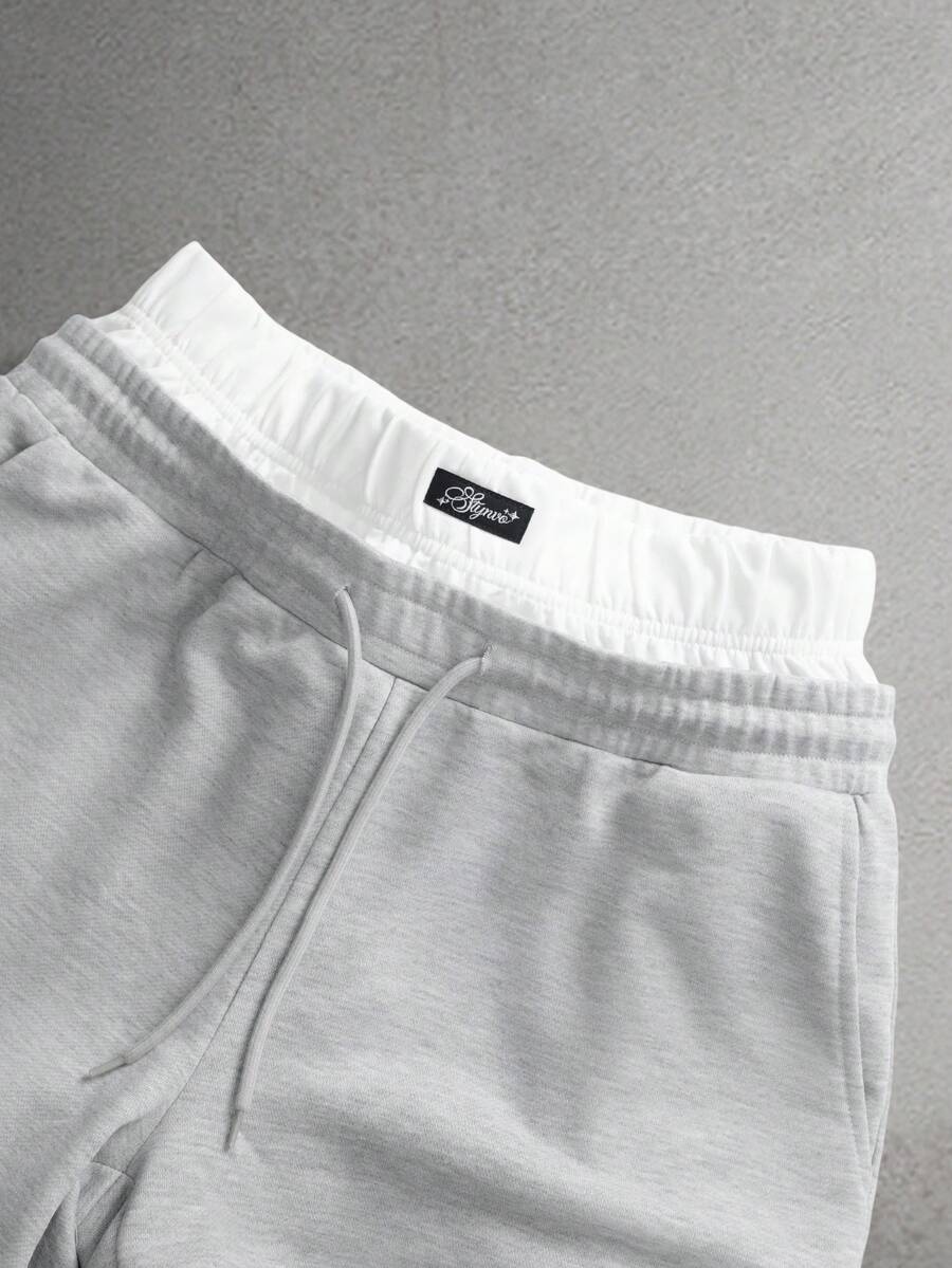 STYNVO Calça Masculina com Estampa de Letra, Cintura com Cordão e Bolso, Perna Larga