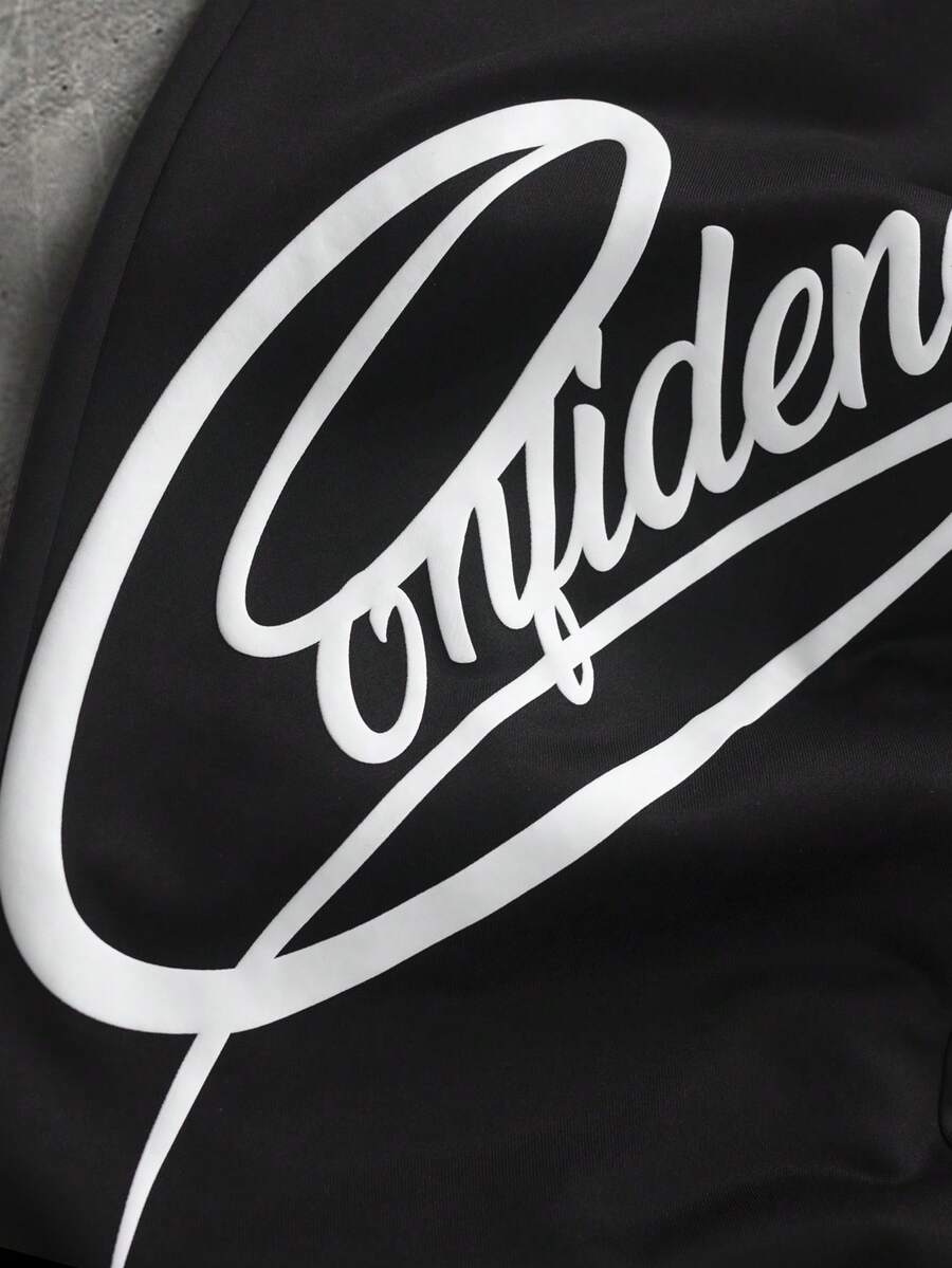 STYNVO Calça Masculina com Estampa de Letra, Cintura com Cordão e Bolso, Perna Larga