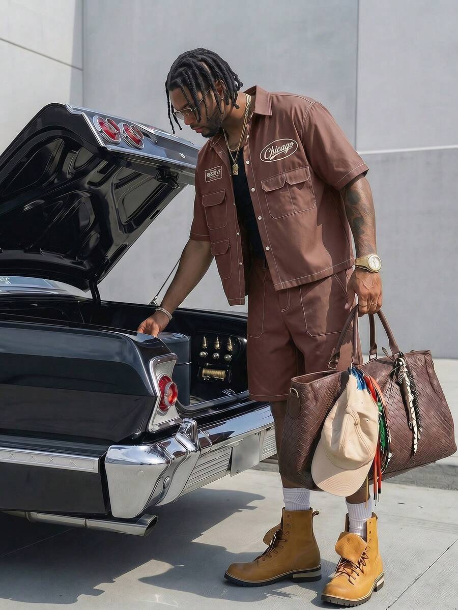 CONJUNTO STREETWEAR OVERSIZED MASCULINO CARAMELO STYNVO CARGO CLUB