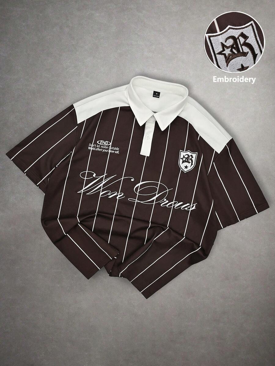 STYNVO Camisa Polo de Manga Curta Casual e Versátil com Estampa de Letra em Tela para Homens