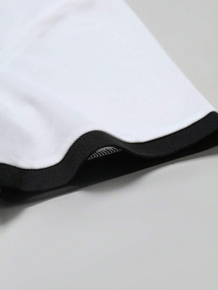 STYNVO Camisa Polo Masculina Versátil com Estampa de Letra, Listras e Contraste de Cor, Botões e Meio Bolso