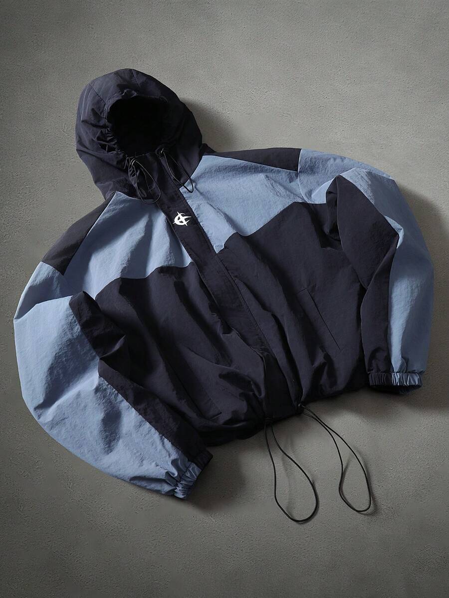 STYNVO Jaqueta casual masculina com capuz e zíper, de manga longa, em cores contrastantes e corte folgado