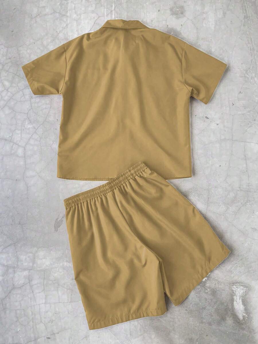 STYNVO 2 Peças/Conjunto Camisa de Manga Curta com Zíper Casual Masculina e Conjunto de Shorts com Cordão