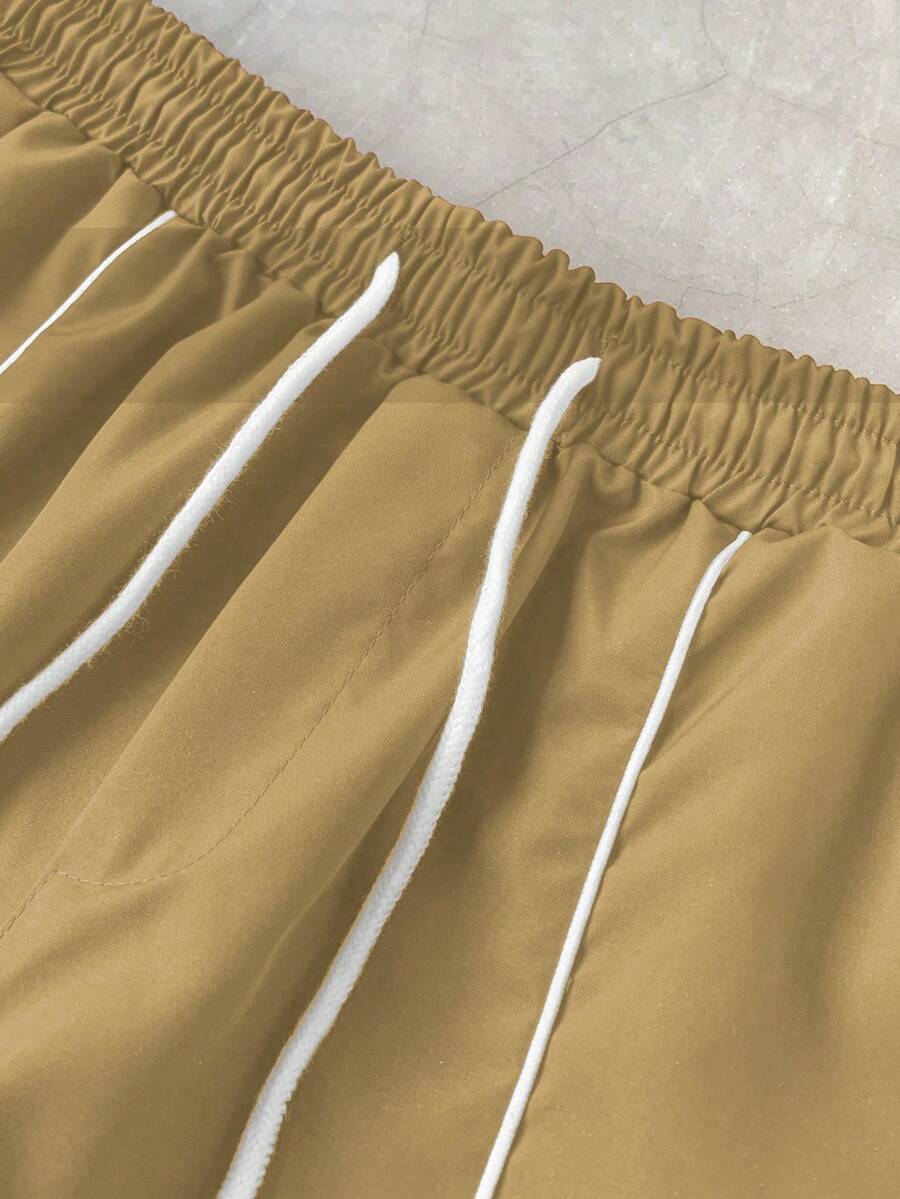 STYNVO 2 Peças/Conjunto Camisa de Manga Curta com Zíper Casual Masculina e Conjunto de Shorts com Cordão