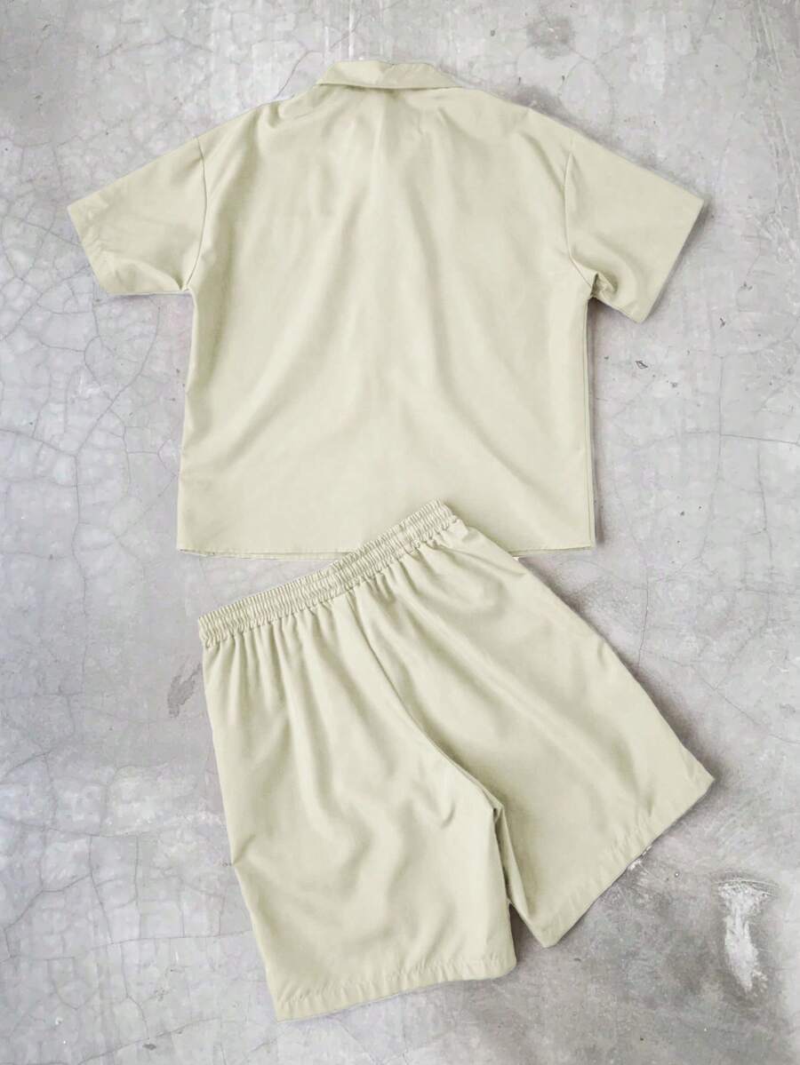 STYNVO 2 Peças/Conjunto Camisa de Manga Curta com Zíper Casual Masculina e Conjunto de Shorts com Cordão