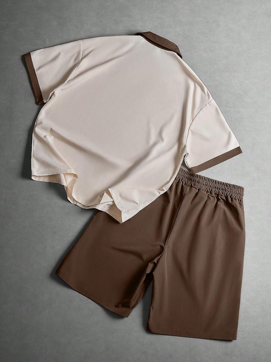 STYNVO 2 Peças/Conjunto Camisa de Manga Curta com Zíper Casual Masculina e Conjunto de Shorts com Cordão