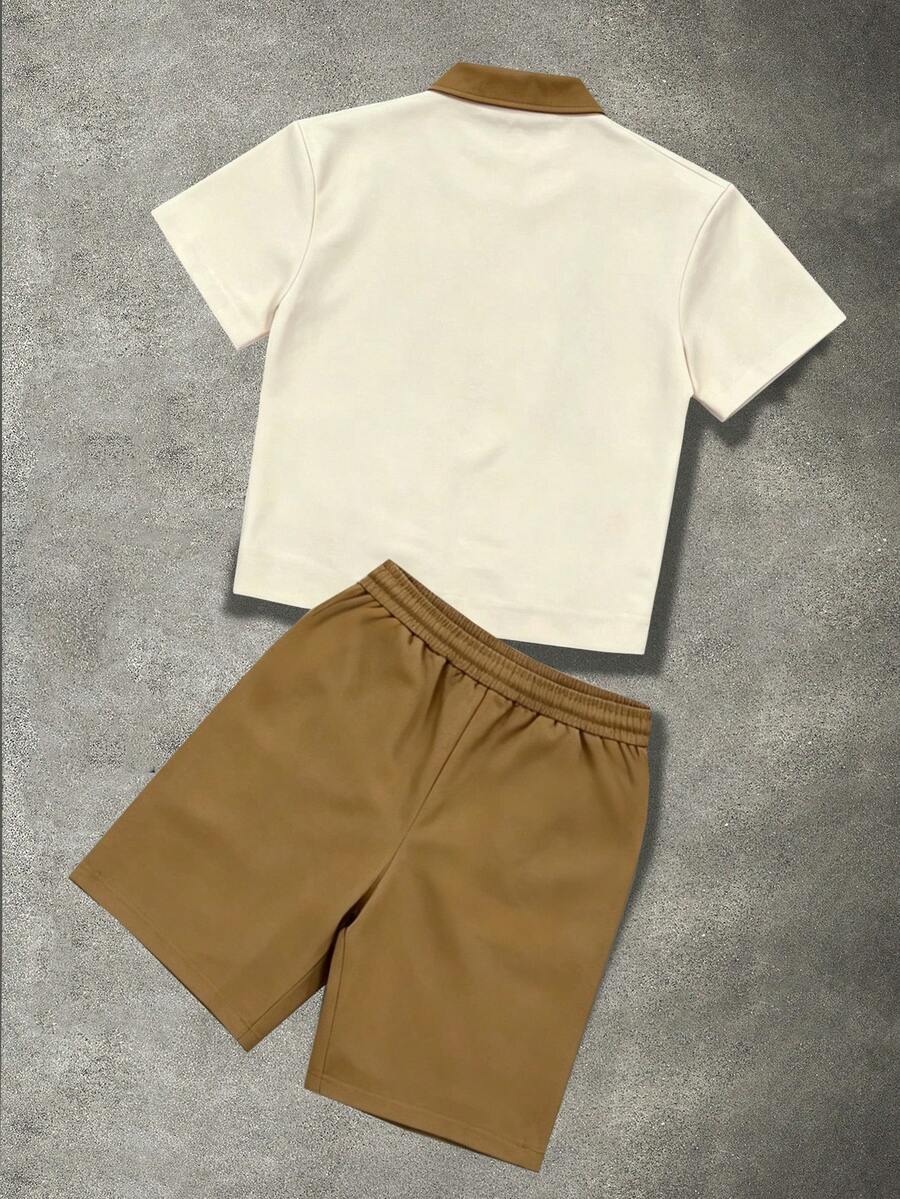 STYNVO 2 Peças/Conjunto Camisa de Manga Curta com Zíper Casual Masculina e Conjunto de Shorts com Cordão