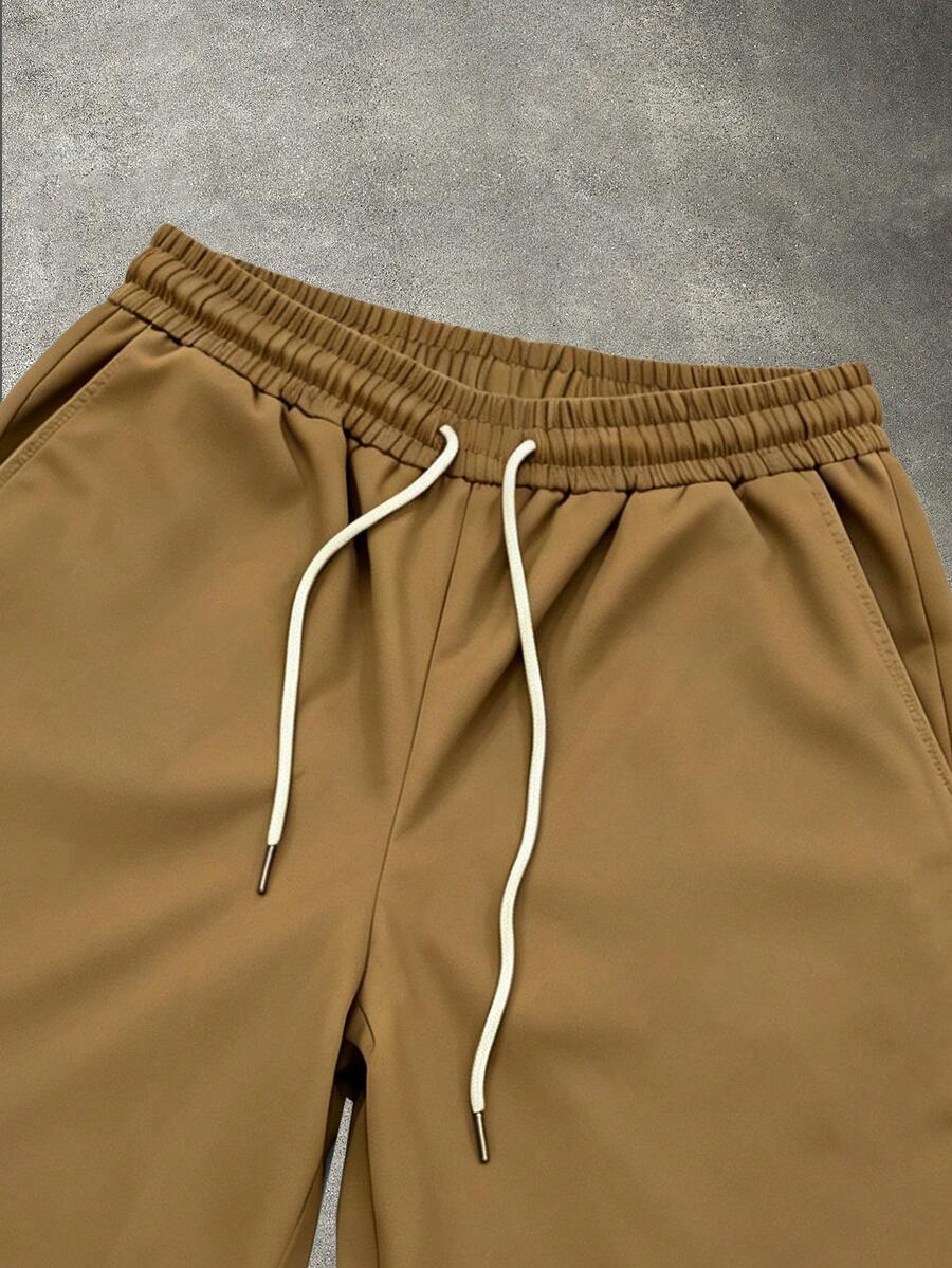 STYNVO 2 Peças/Conjunto Camisa de Manga Curta com Zíper Casual Masculina e Conjunto de Shorts com Cordão
