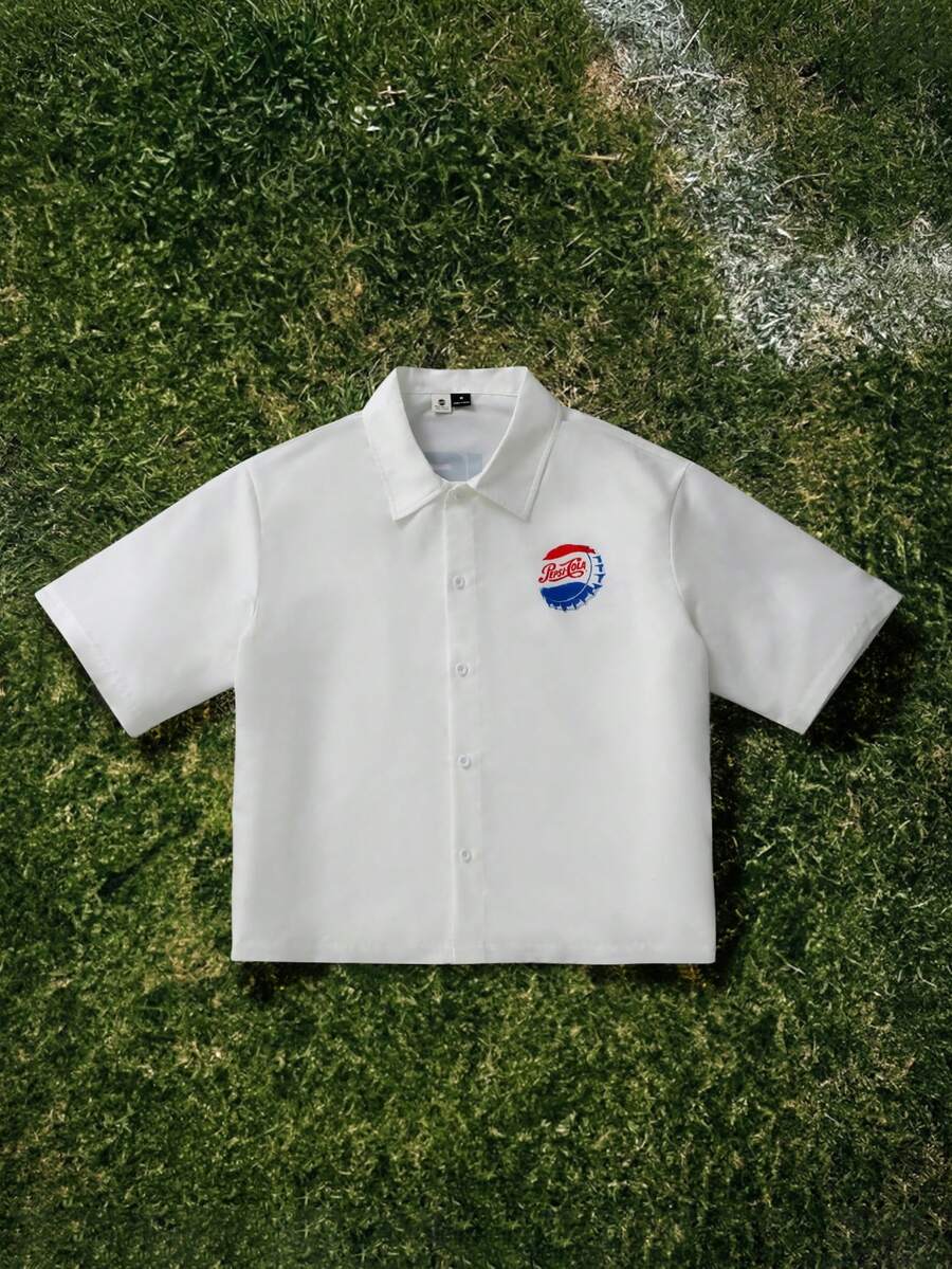 STYNVO Camisa Casual Masculina Listrada com Bordado de Letra, Verão