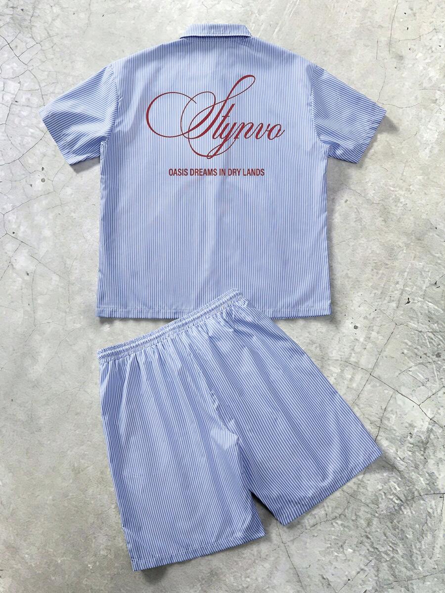 STYNVO 2 Peças/Conjunto Camisa de Manga Curta com Zíper Casual Masculina e Conjunto de Shorts com Cordão