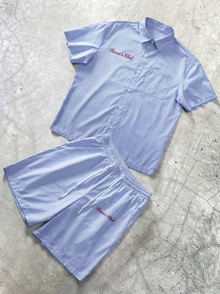 STYNVO 2 Peças/Conjunto Camisa de Manga Curta com Zíper Casual Masculina e Conjunto de Shorts com Cordão