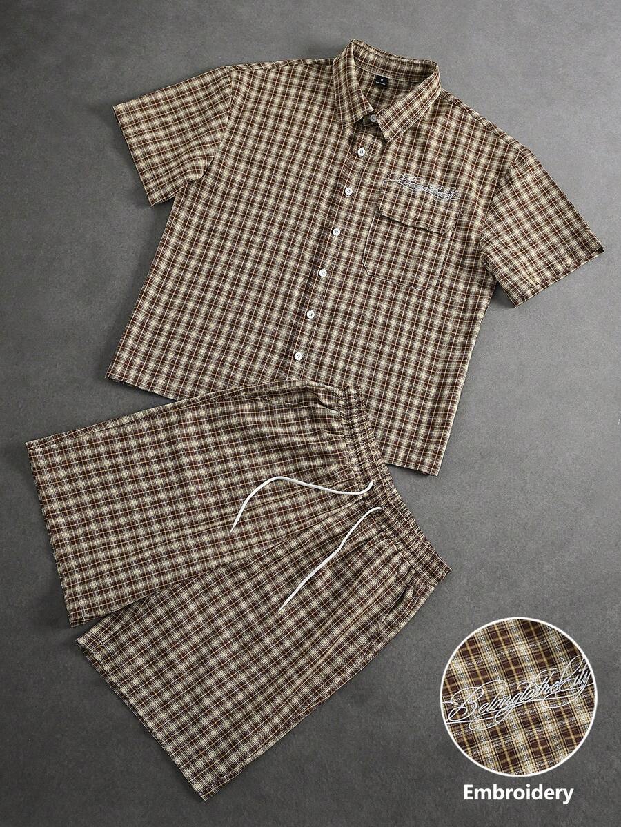 STYNVO 2 Peças/Conjunto Camisa de Manga Curta com Zíper Casual Masculina e Conjunto de Shorts com Cordão