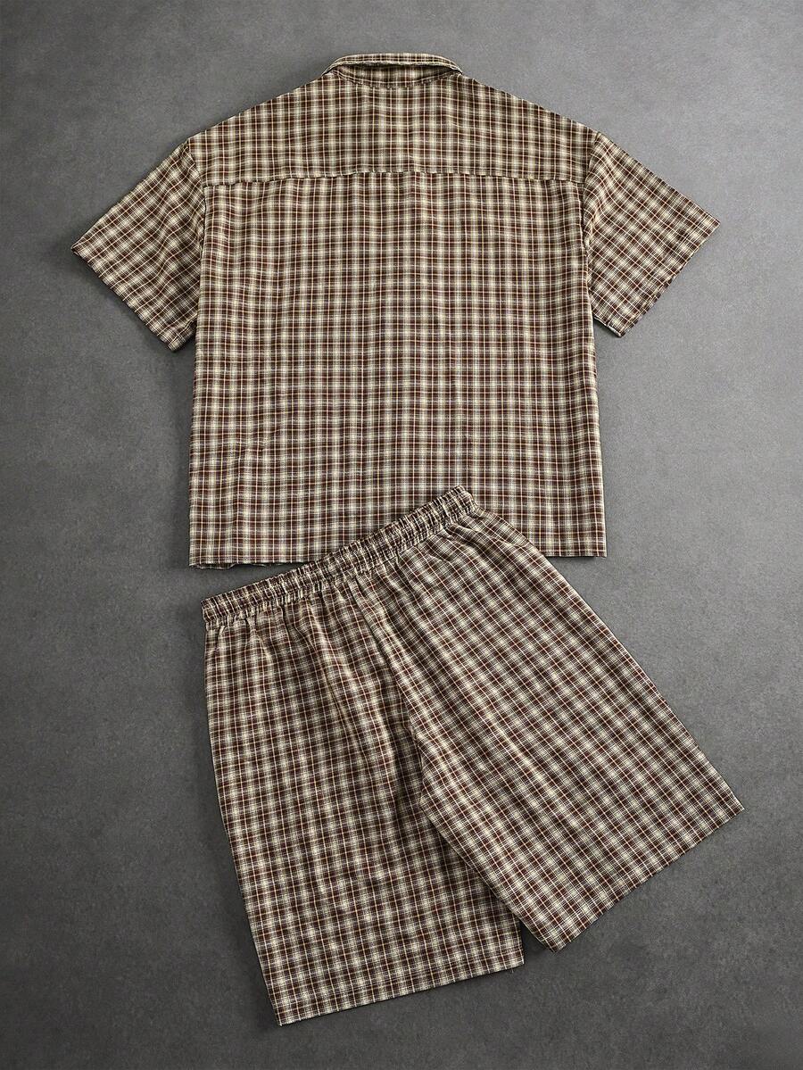 STYNVO 2 Peças/Conjunto Camisa de Manga Curta com Zíper Casual Masculina e Conjunto de Shorts com Cordão