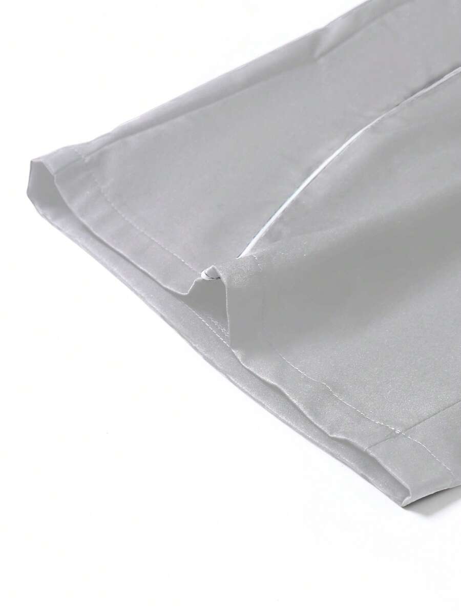 STYNVO Conjunto de Camisa de Manga Curta com Zíper e Estampa de Letra e Contraste de Pesponto e Shorts com Cordão na Cintura, Casual, Moda de Rua, Uso Diário, Verão
