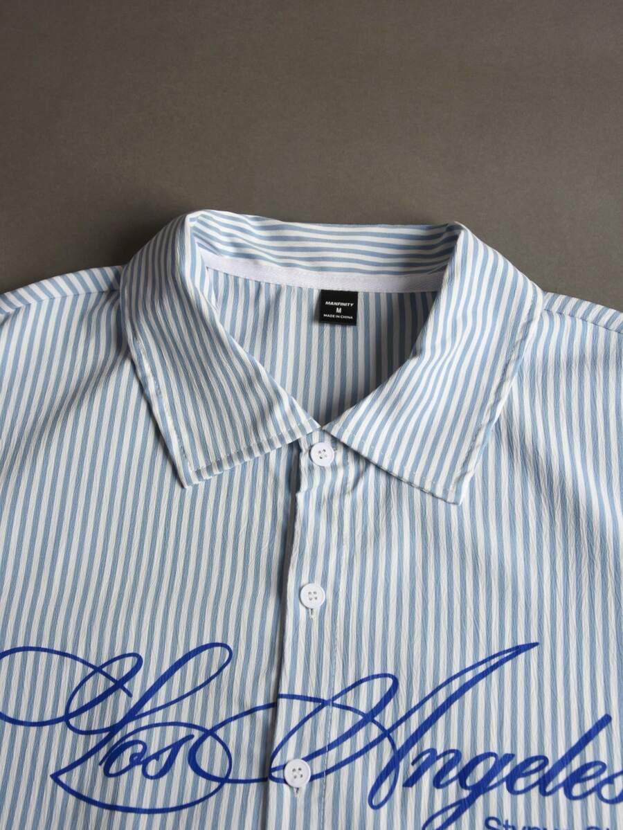 STYNVO Camisa Casual Masculina Listrada com Bordado de Letra, Verão
