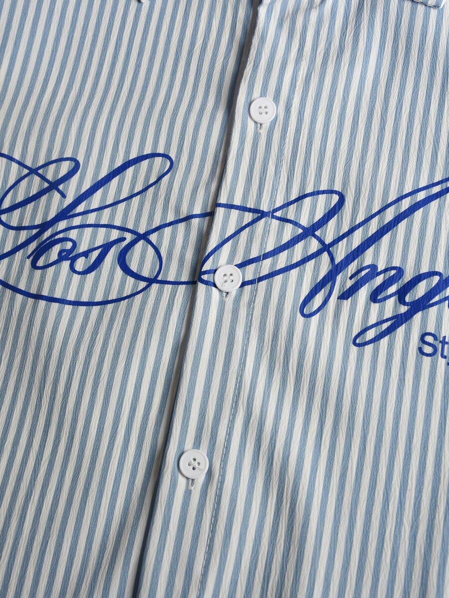 STYNVO Camisa Casual Masculina Listrada com Bordado de Letra, Verão