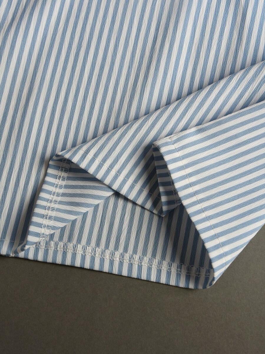 STYNVO Camisa Casual Masculina Listrada com Bordado de Letra, Verão