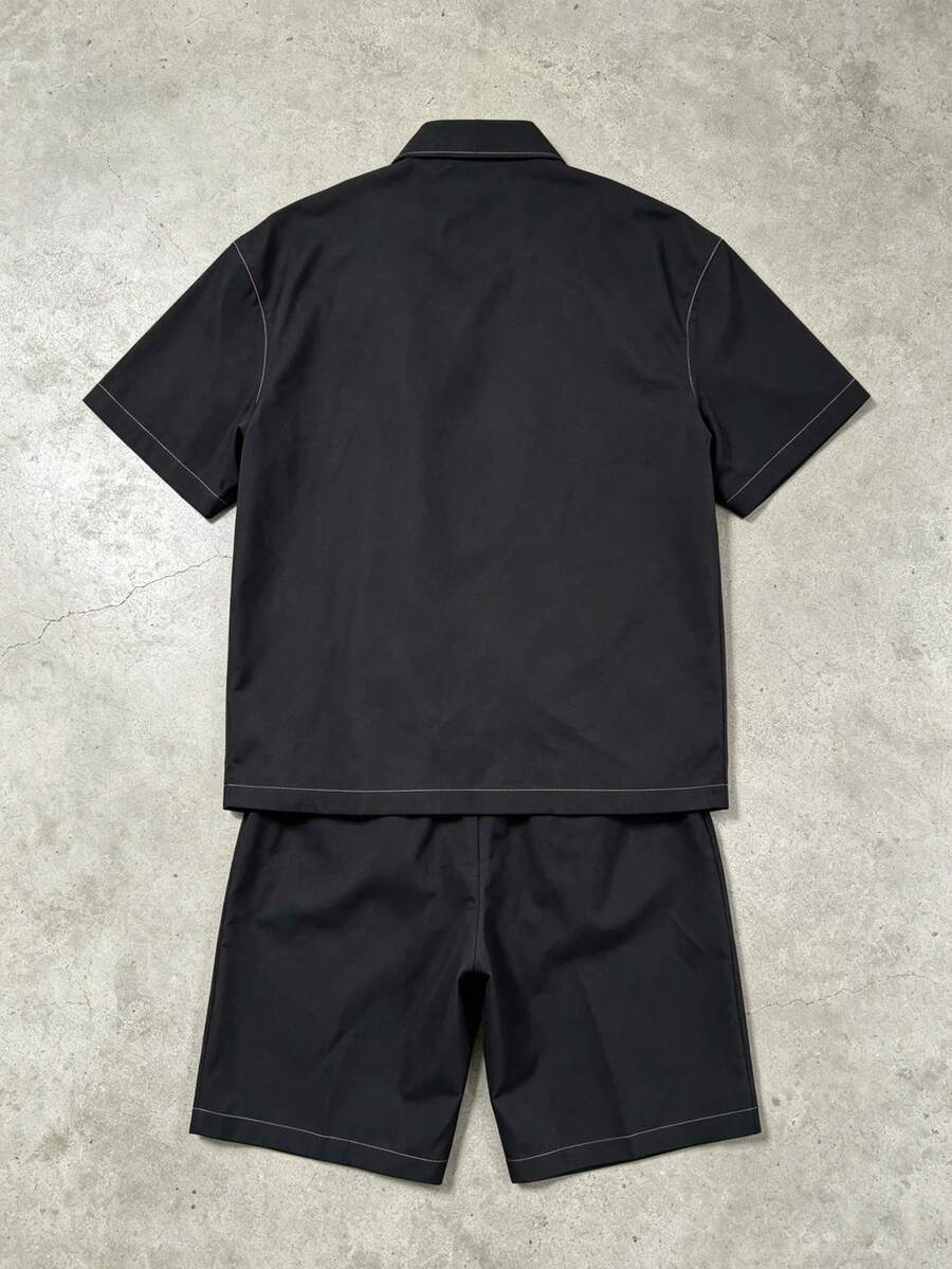 STYNVO 2 Peças/Conjunto Camisa de Manga Curta com Zíper Casual Masculina e Conjunto de Shorts com Cordão