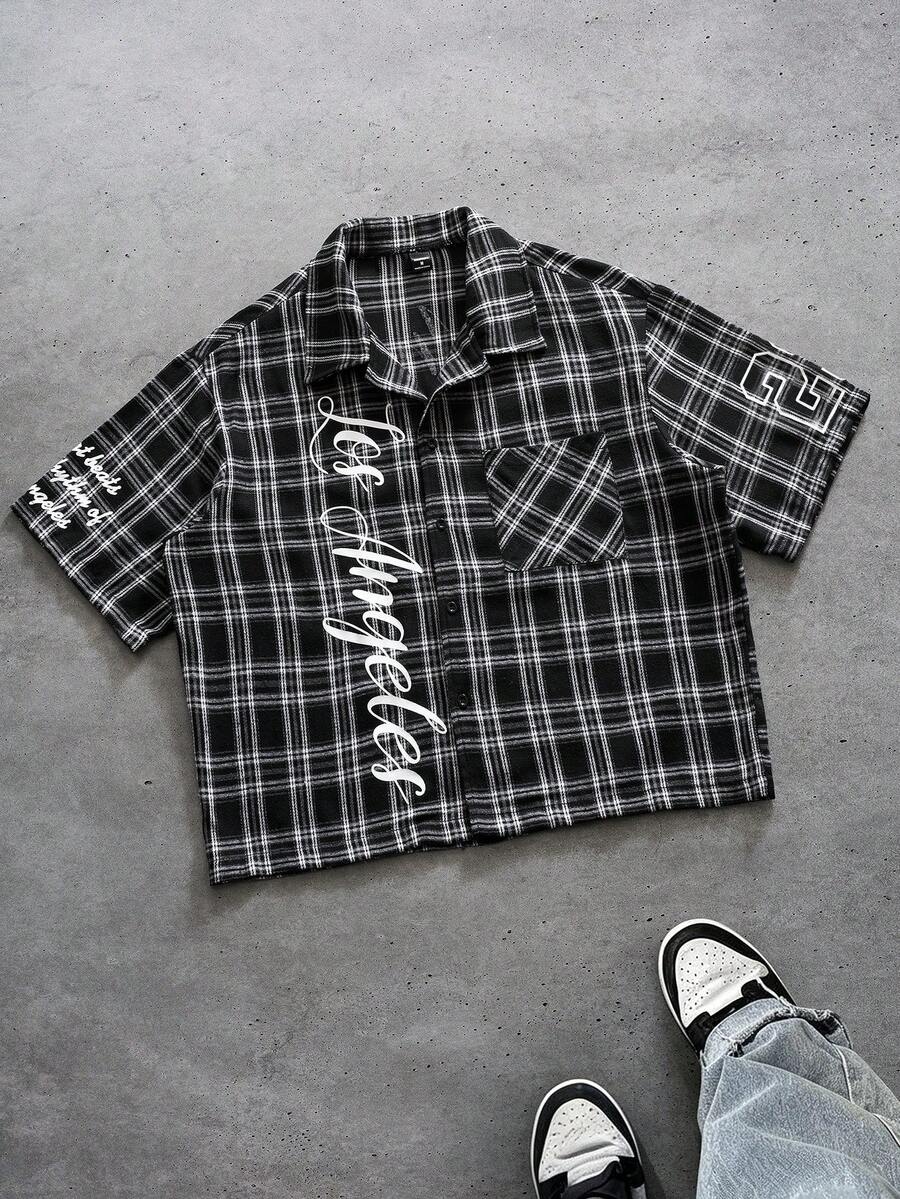STYNVO Camisa Casual Masculina Listrada com Bordado de Letra, Verão
