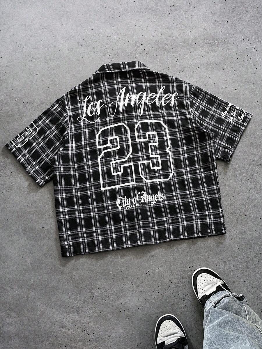 STYNVO Camisa Casual Masculina Listrada com Bordado de Letra, Verão