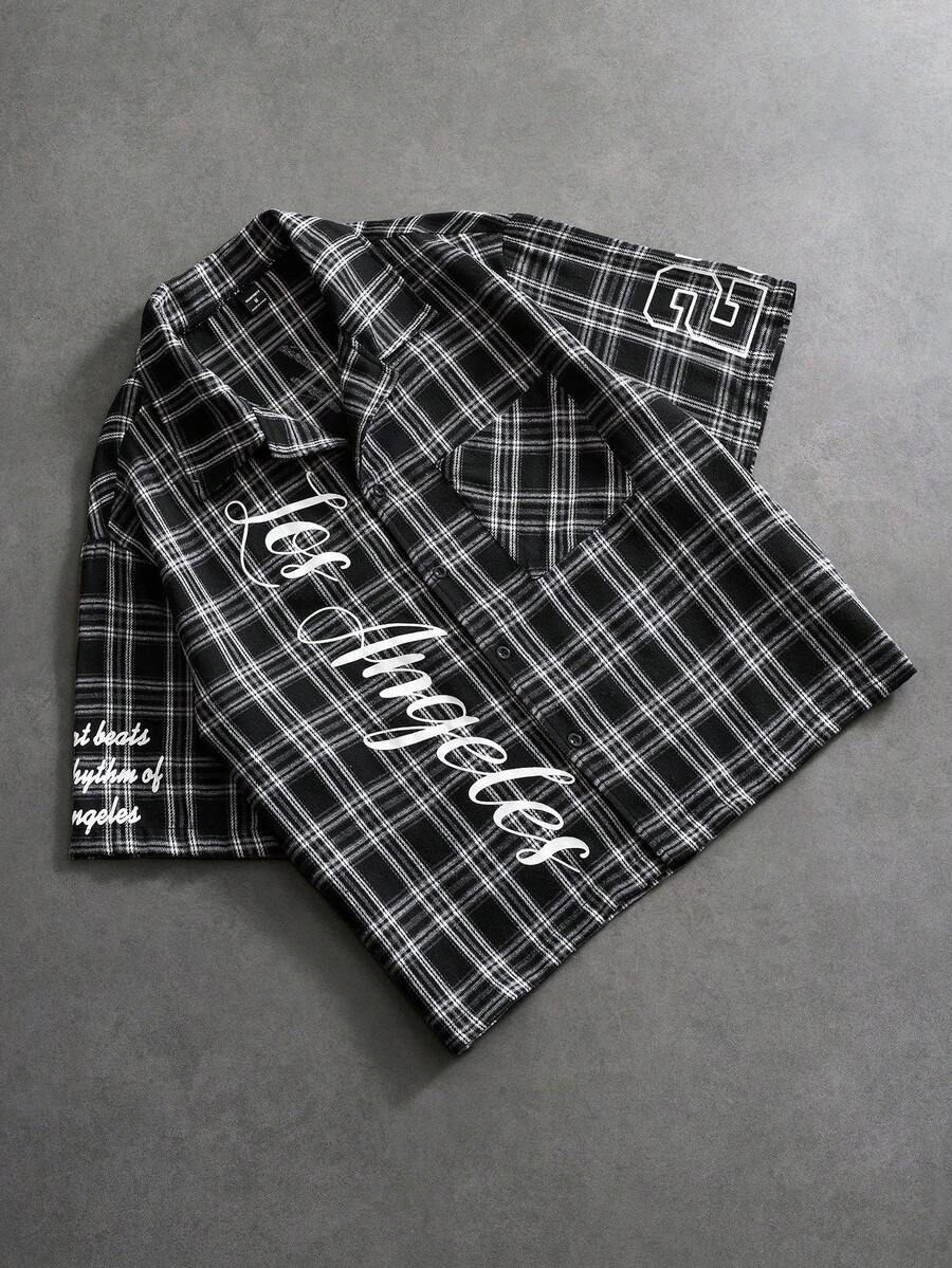 STYNVO Camisa Casual Masculina Listrada com Bordado de Letra, Verão