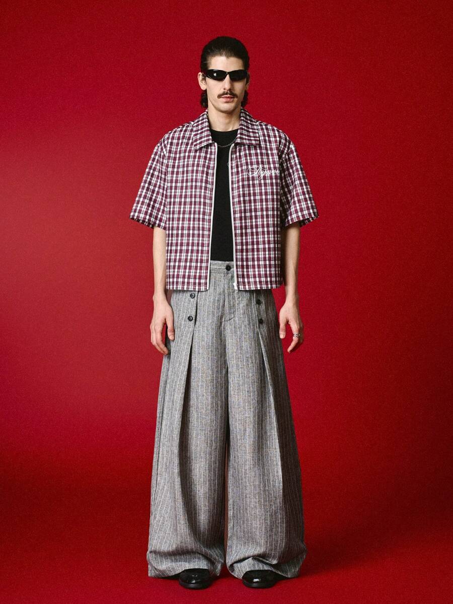 STYNVO Camisa Casual Masculina Listrada com Bordado de Letra, Verão