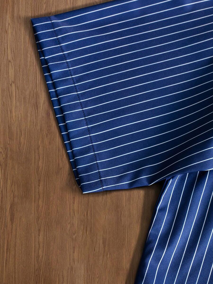 STYNVO Camisa Casual Masculina Listrada com Bordado de Letra, Verão