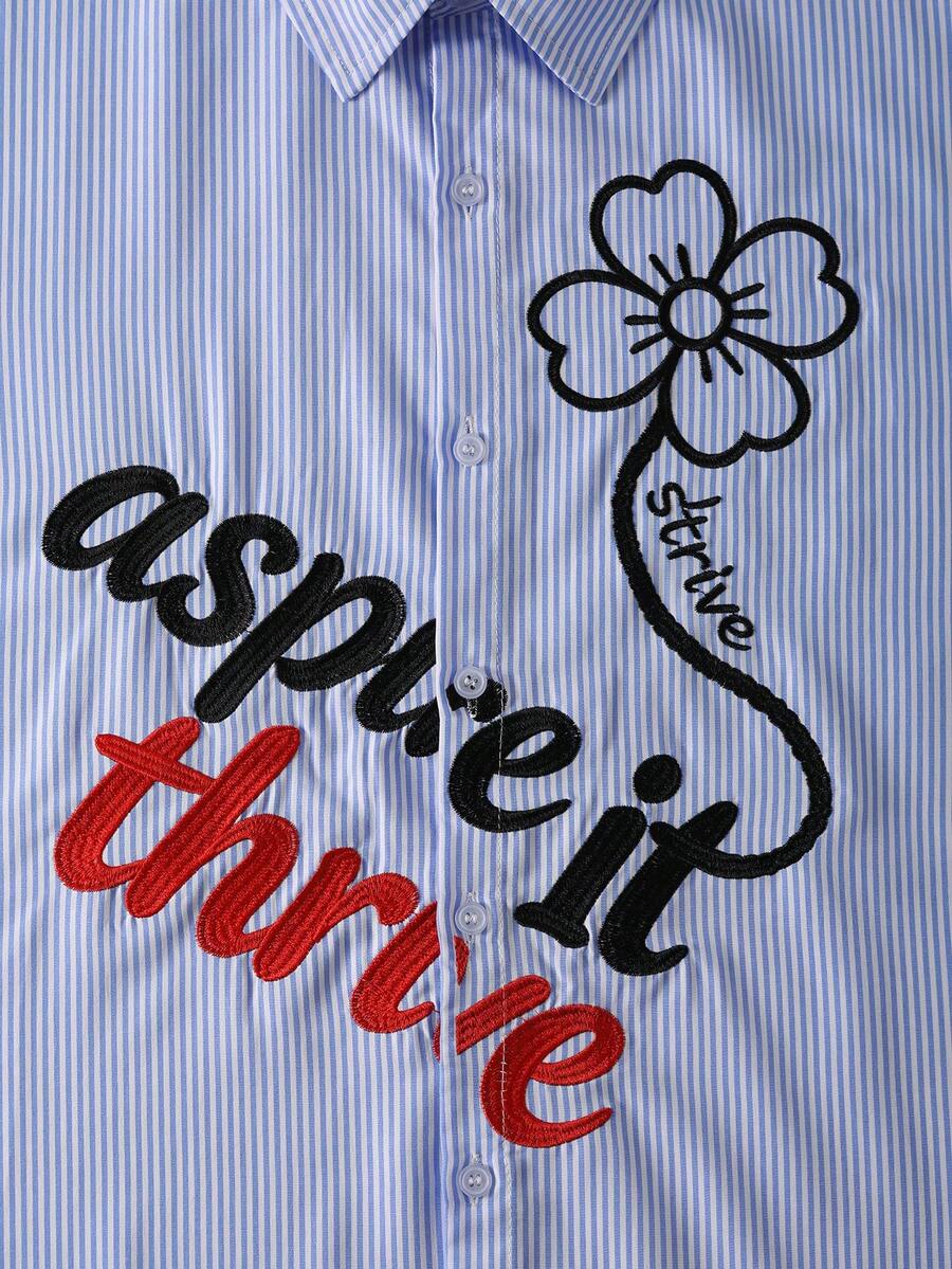 STYNVO Camisa Casual Masculina Listrada com Bordado de Letra, Verão