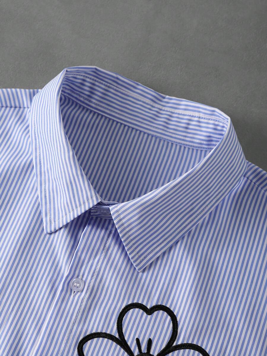 STYNVO Camisa Casual Masculina Listrada com Bordado de Letra, Verão