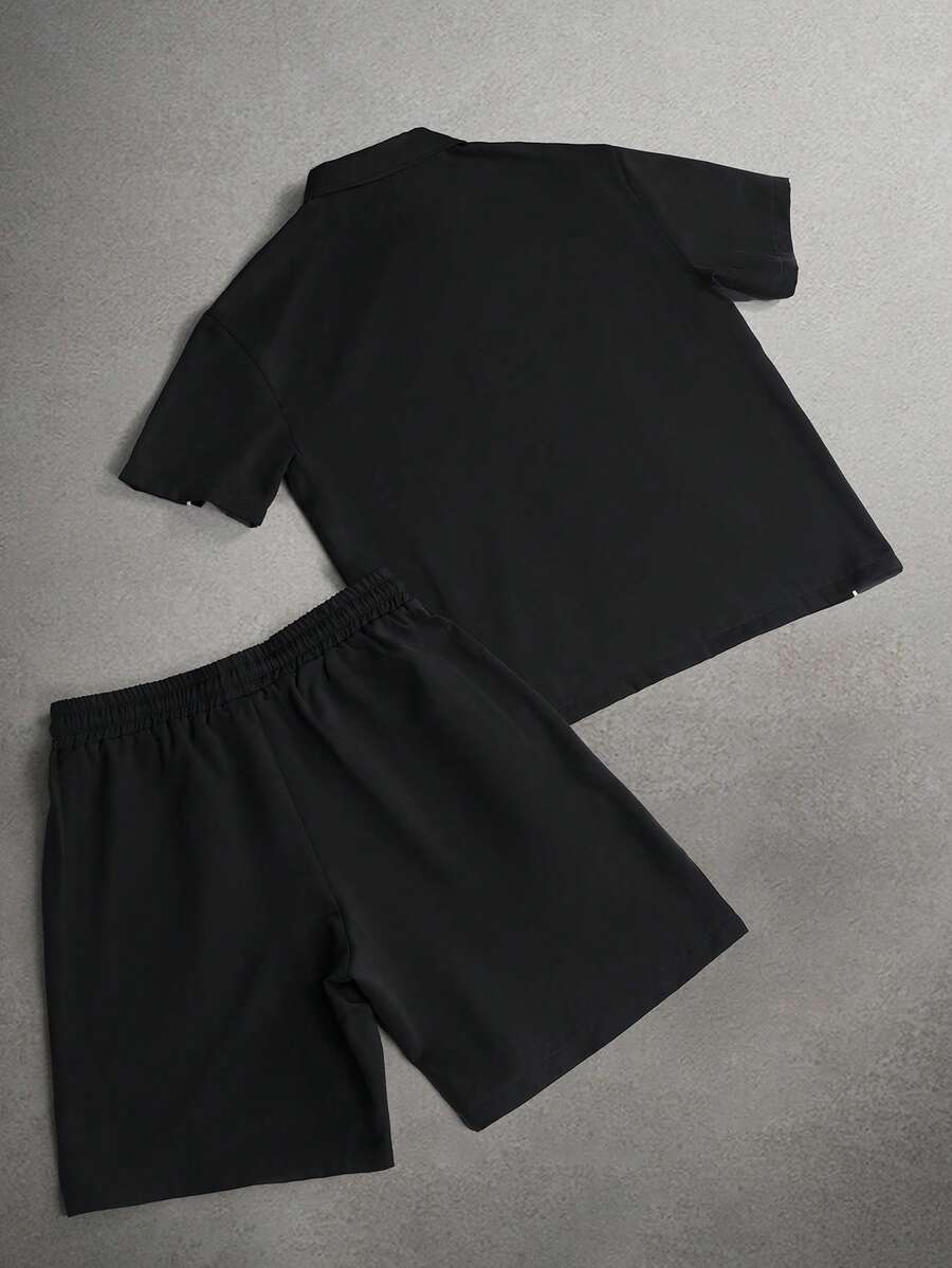 STYNVO 2 Peças/Conjunto Camisa de Manga Curta com Zíper Casual Masculina e Conjunto de Shorts com Cordão