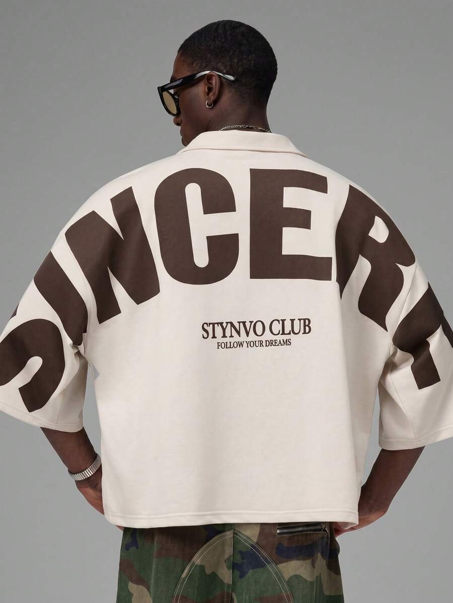 STYNVO Camisa Casual Masculina Listrada com Bordado de Letra, Verão