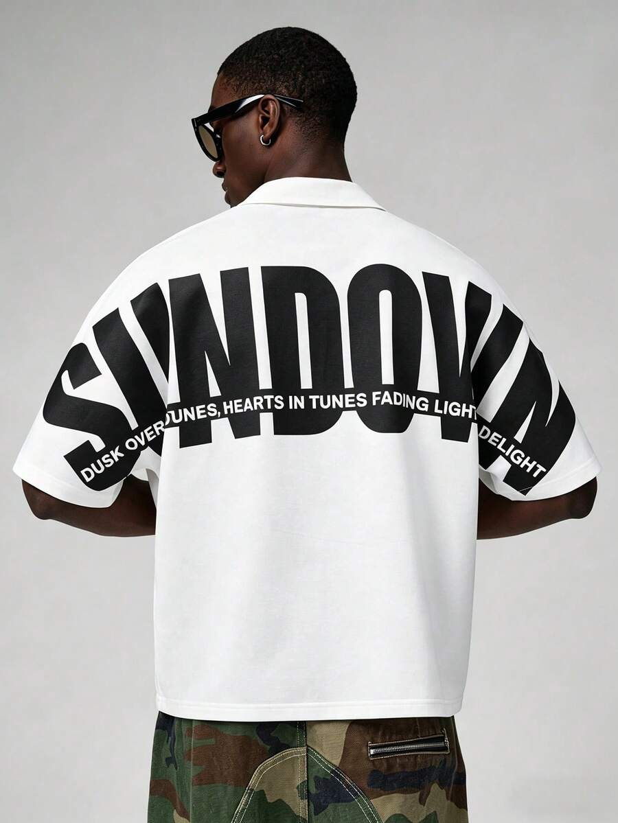 STYNVO Camisa Casual Masculina Listrada com Bordado de Letra, Verão