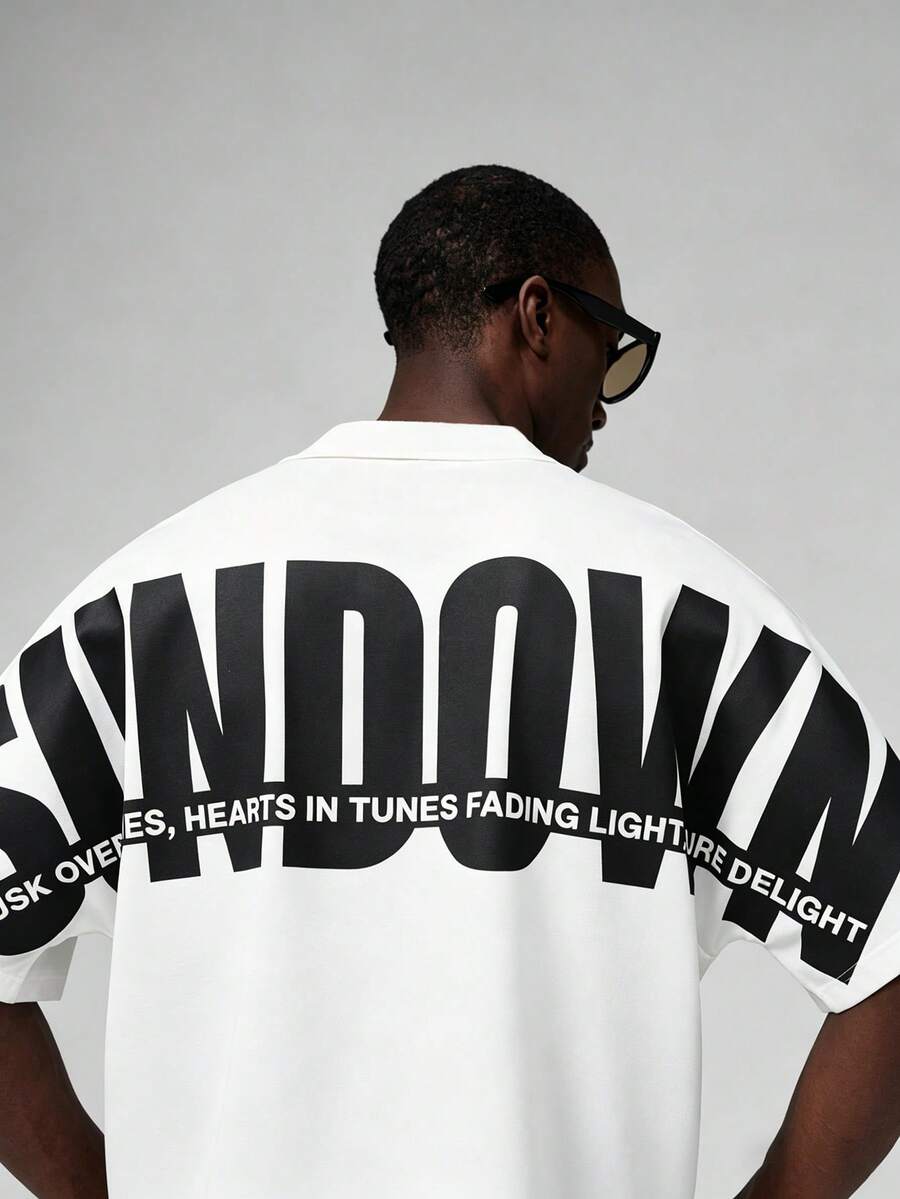 STYNVO Camisa Casual Masculina Listrada com Bordado de Letra, Verão