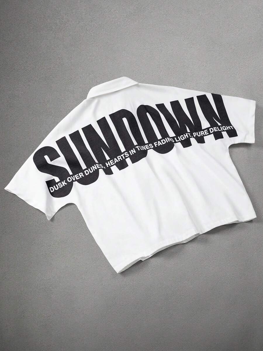 STYNVO Camisa Casual Masculina Listrada com Bordado de Letra, Verão