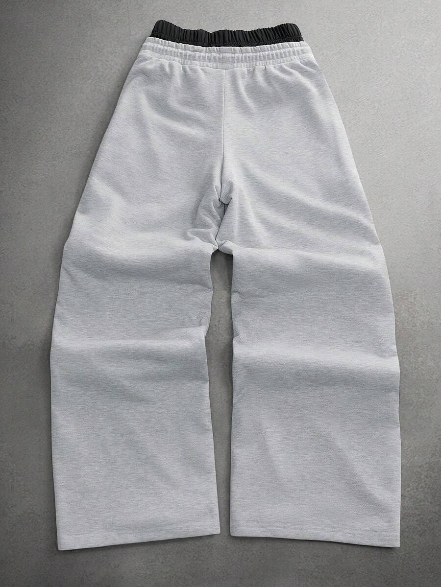 STYNVO Calça Masculina com Estampa de Letra, Cintura com Cordão e Bolso, Perna Larga