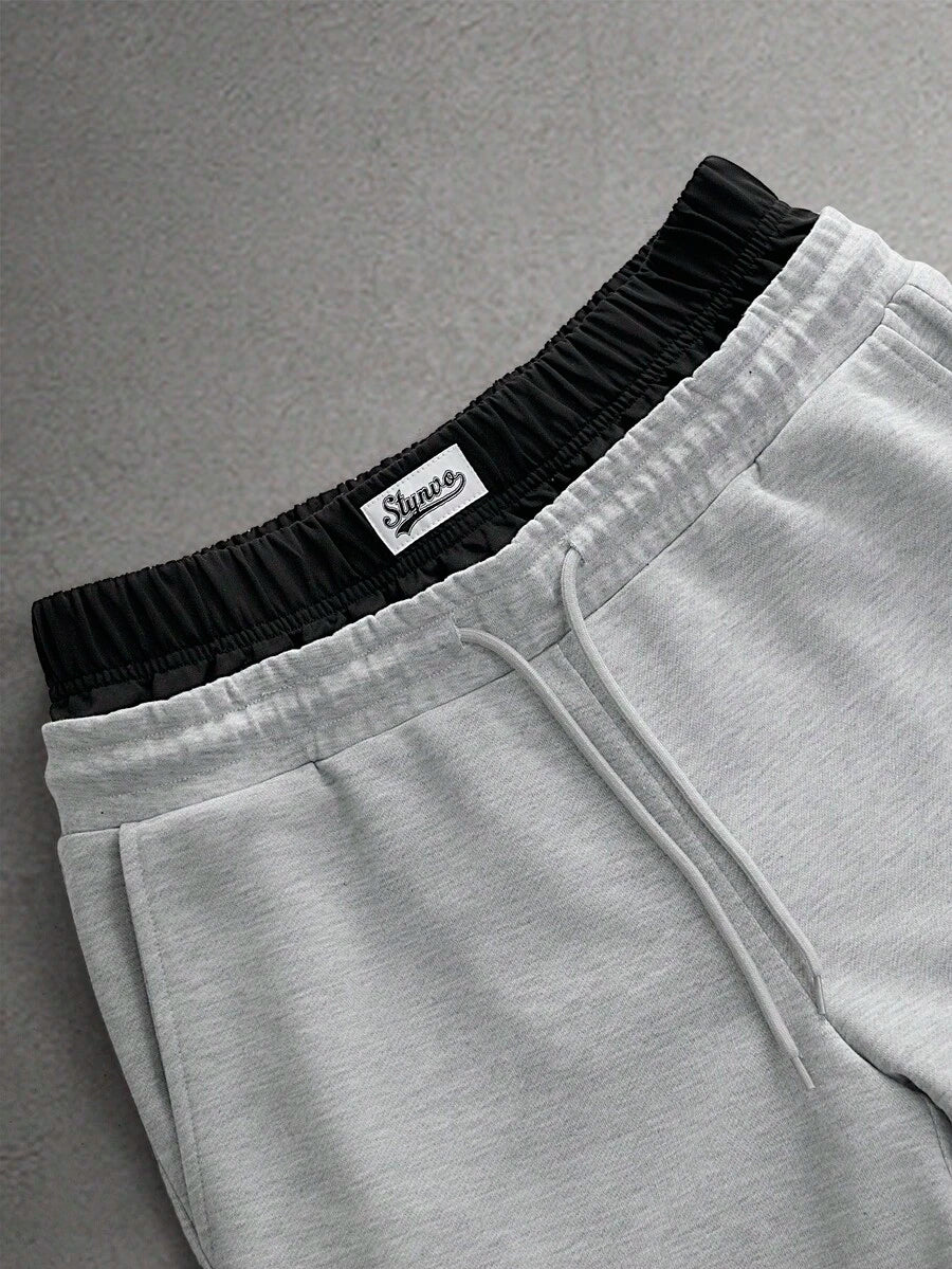 STYNVO Calça Masculina com Estampa de Letra, Cintura com Cordão e Bolso, Perna Larga