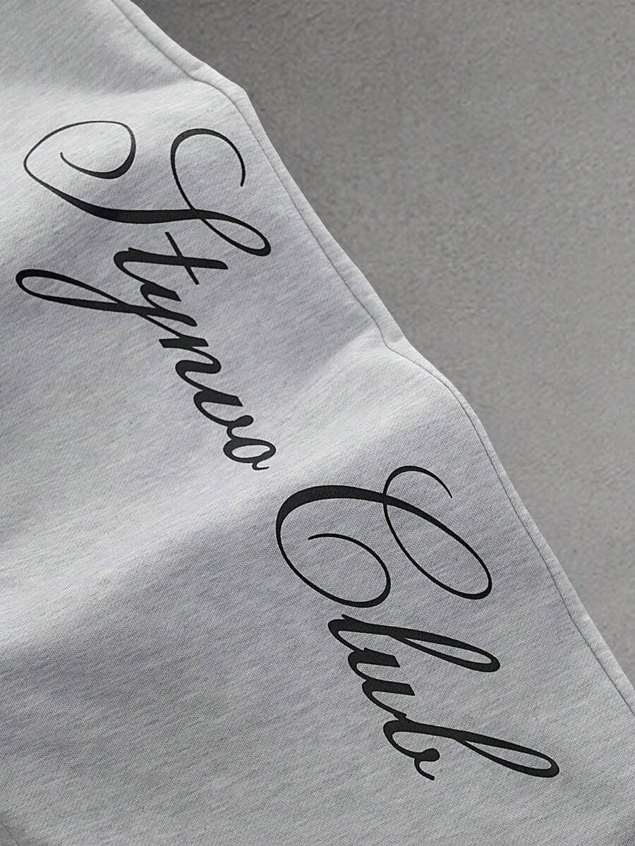 STYNVO Calça Masculina com Estampa de Letra, Cintura com Cordão e Bolso, Perna Larga