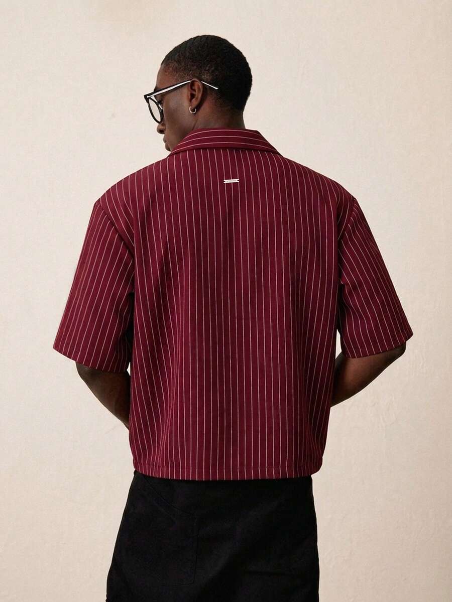 STYNVO Camisa Casual Masculina Listrada com Bordado de Letra, Verão