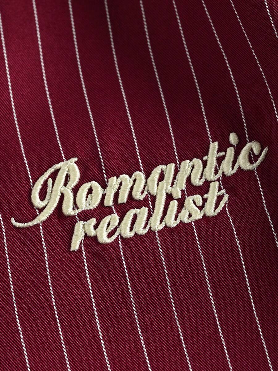 STYNVO Camisa Casual Masculina Listrada com Bordado de Letra, Verão