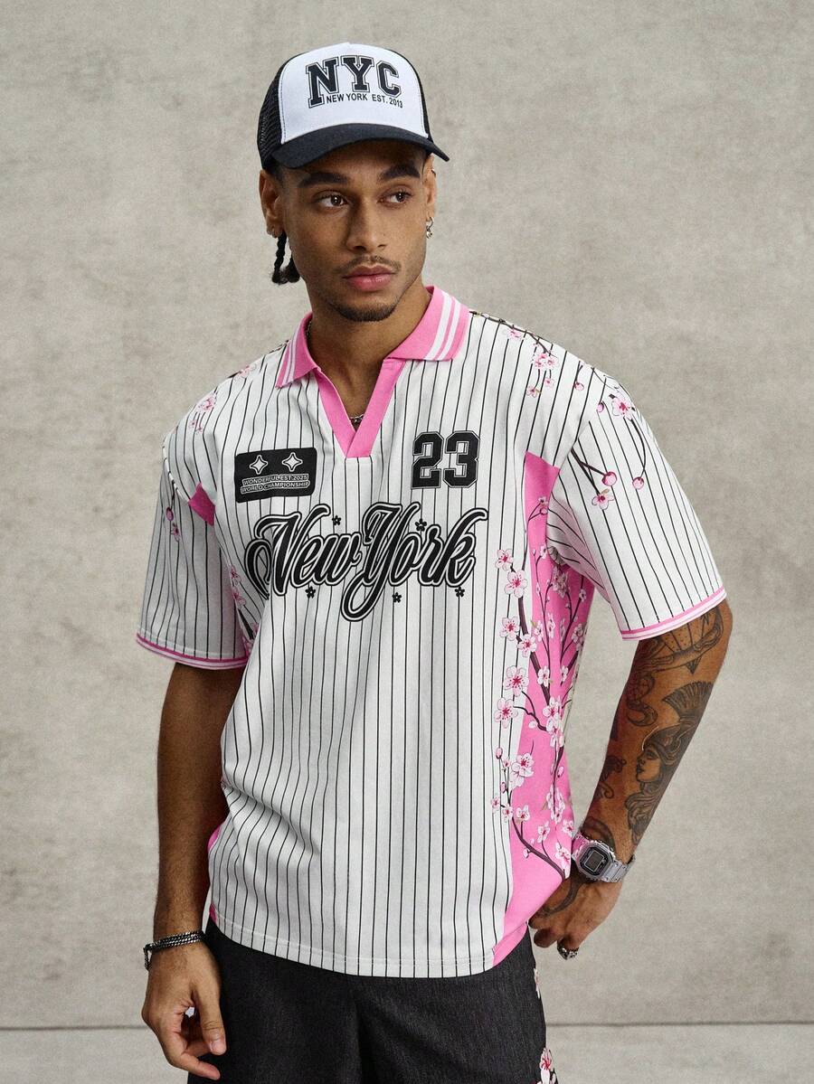 STYNVO Camisa Polo de Manga Curta Casual e Versátil com Estampa de Letra em Tela para Homens