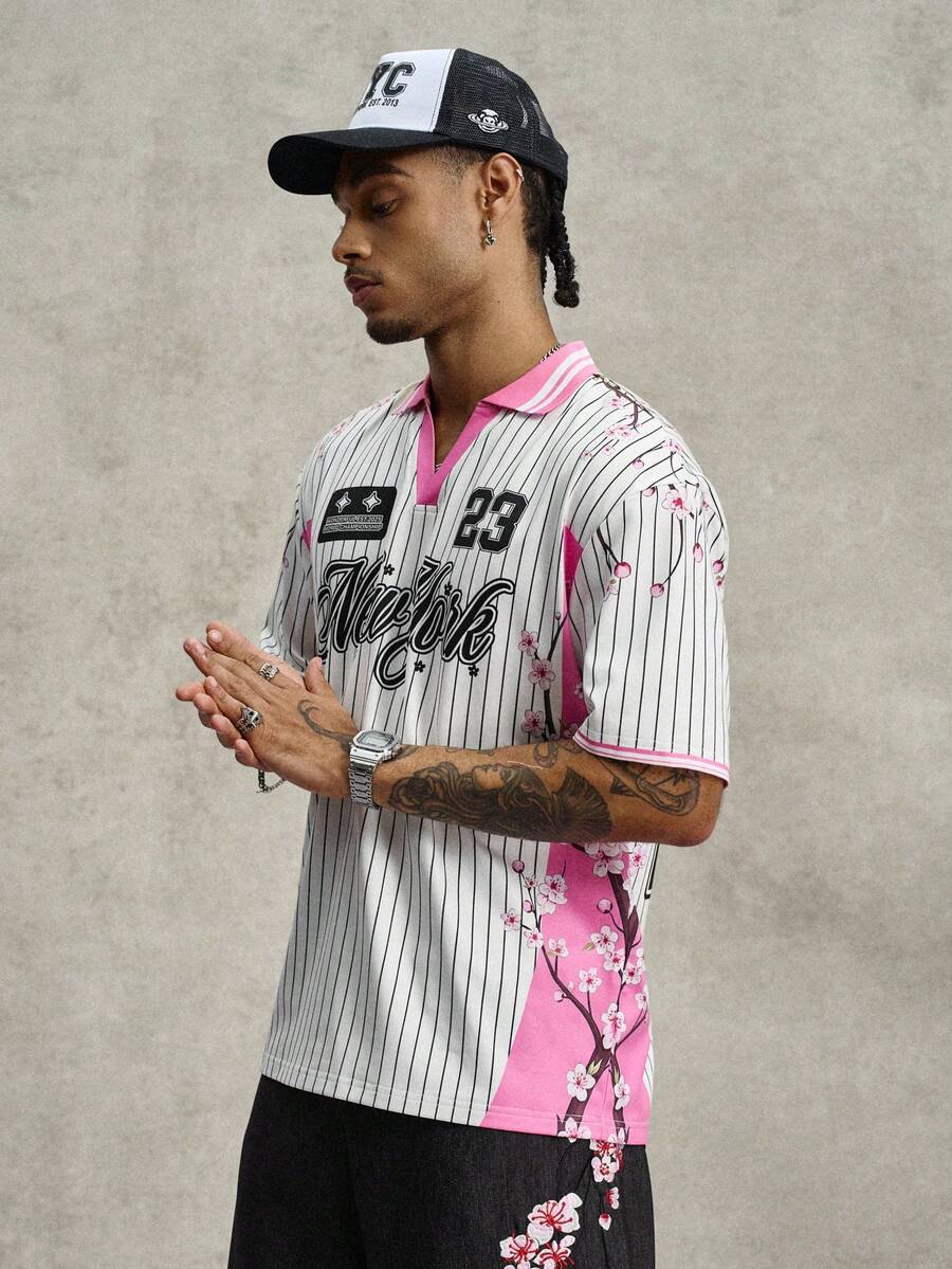 STYNVO Camisa Polo de Manga Curta Casual e Versátil com Estampa de Letra em Tela para Homens