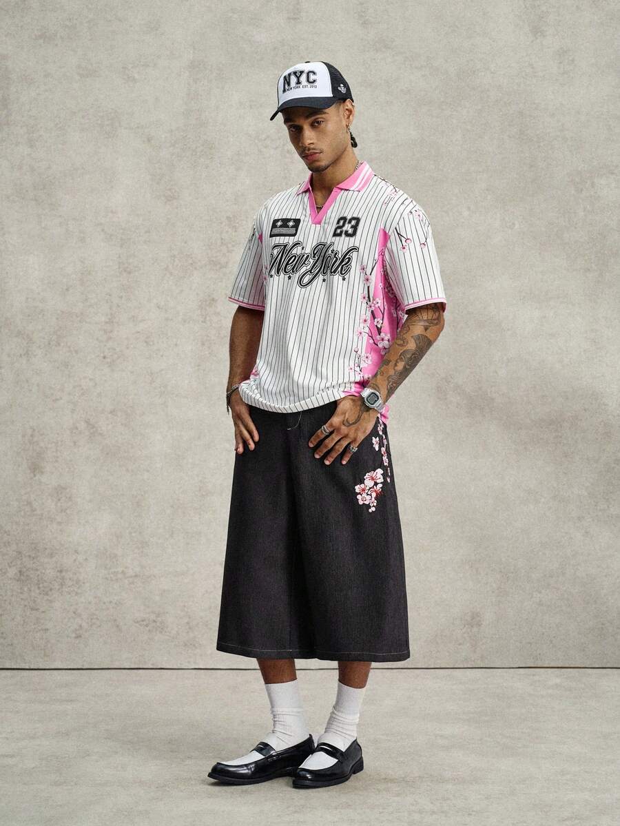 STYNVO Camisa Polo de Manga Curta Casual e Versátil com Estampa de Letra em Tela para Homens
