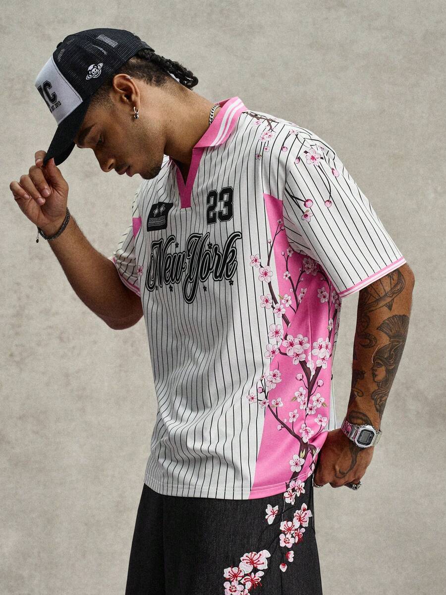 STYNVO Camisa Polo de Manga Curta Casual e Versátil com Estampa de Letra em Tela para Homens