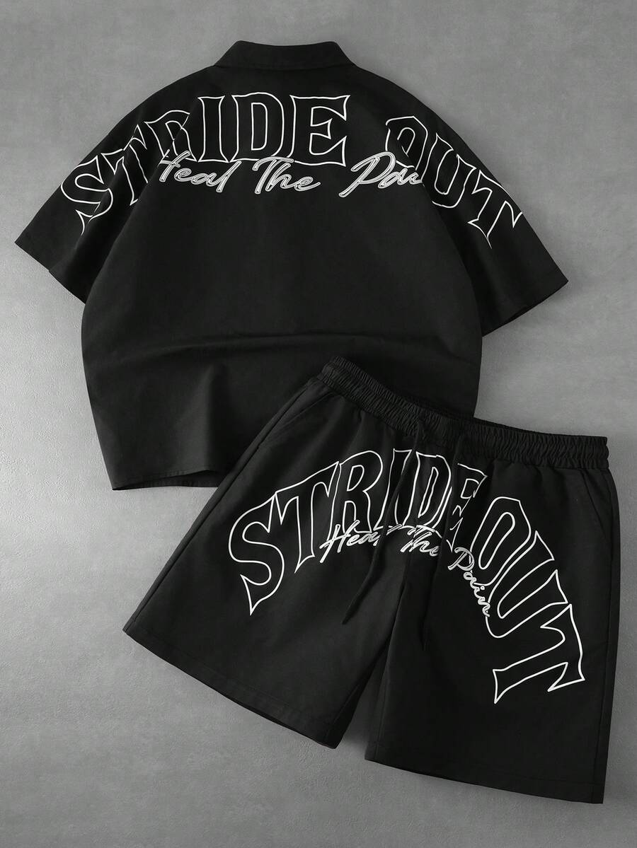 STYNVO 2 Peças/Conjunto Camisa de Manga Curta com Zíper Casual Masculina e Conjunto de Shorts com Cordão