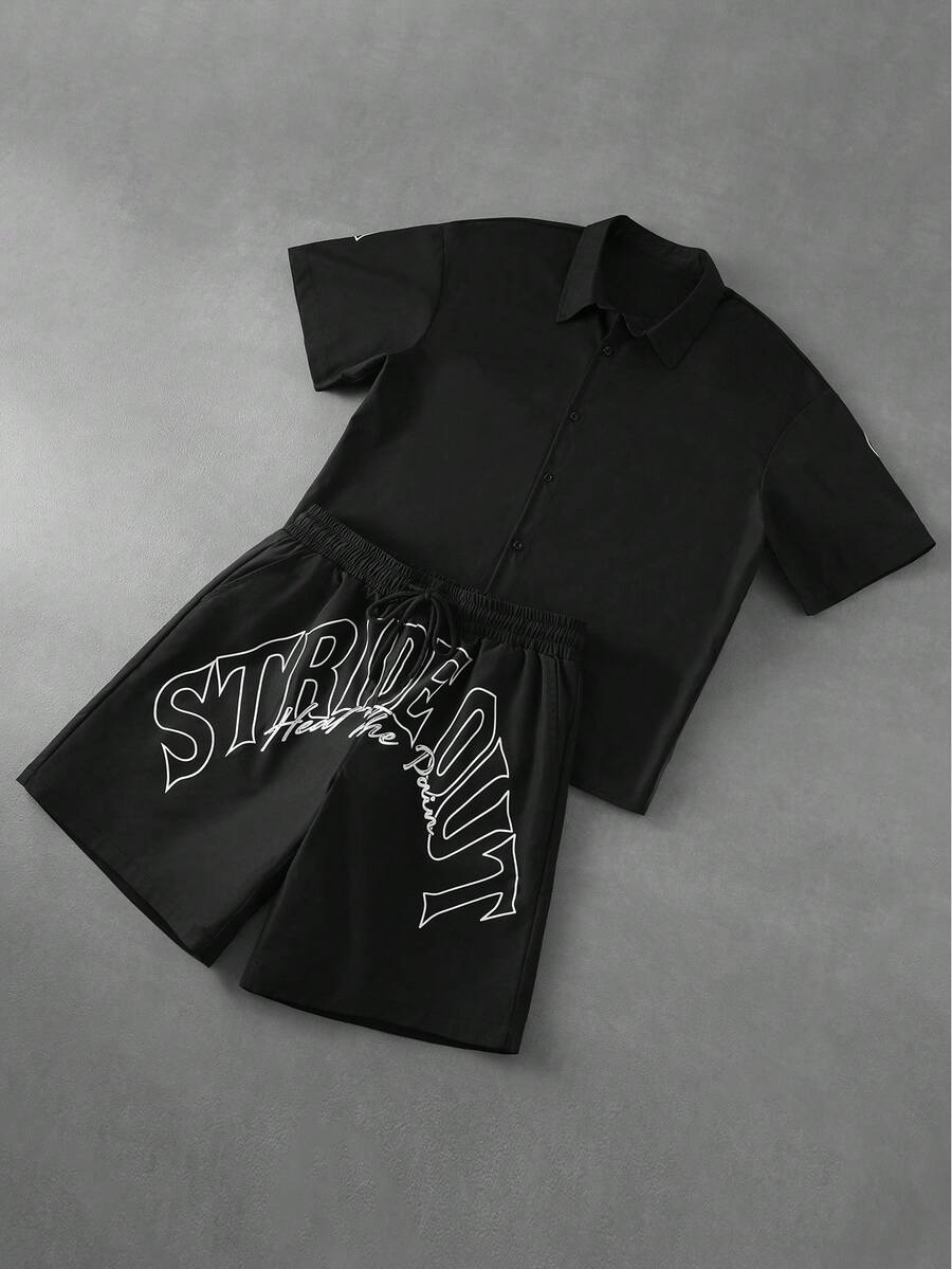STYNVO 2 Peças/Conjunto Camisa de Manga Curta com Zíper Casual Masculina e Conjunto de Shorts com Cordão