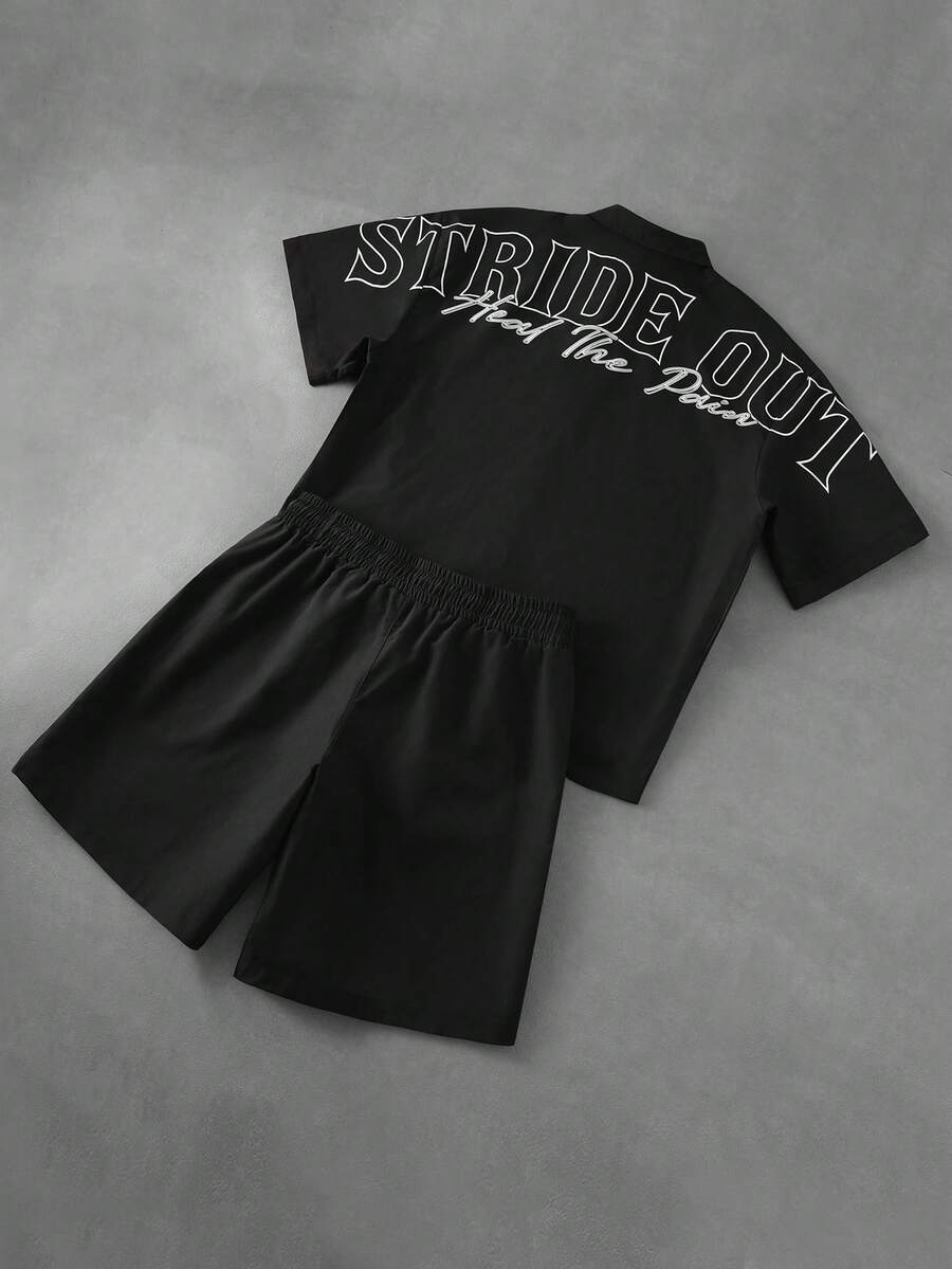 STYNVO 2 Peças/Conjunto Camisa de Manga Curta com Zíper Casual Masculina e Conjunto de Shorts com Cordão