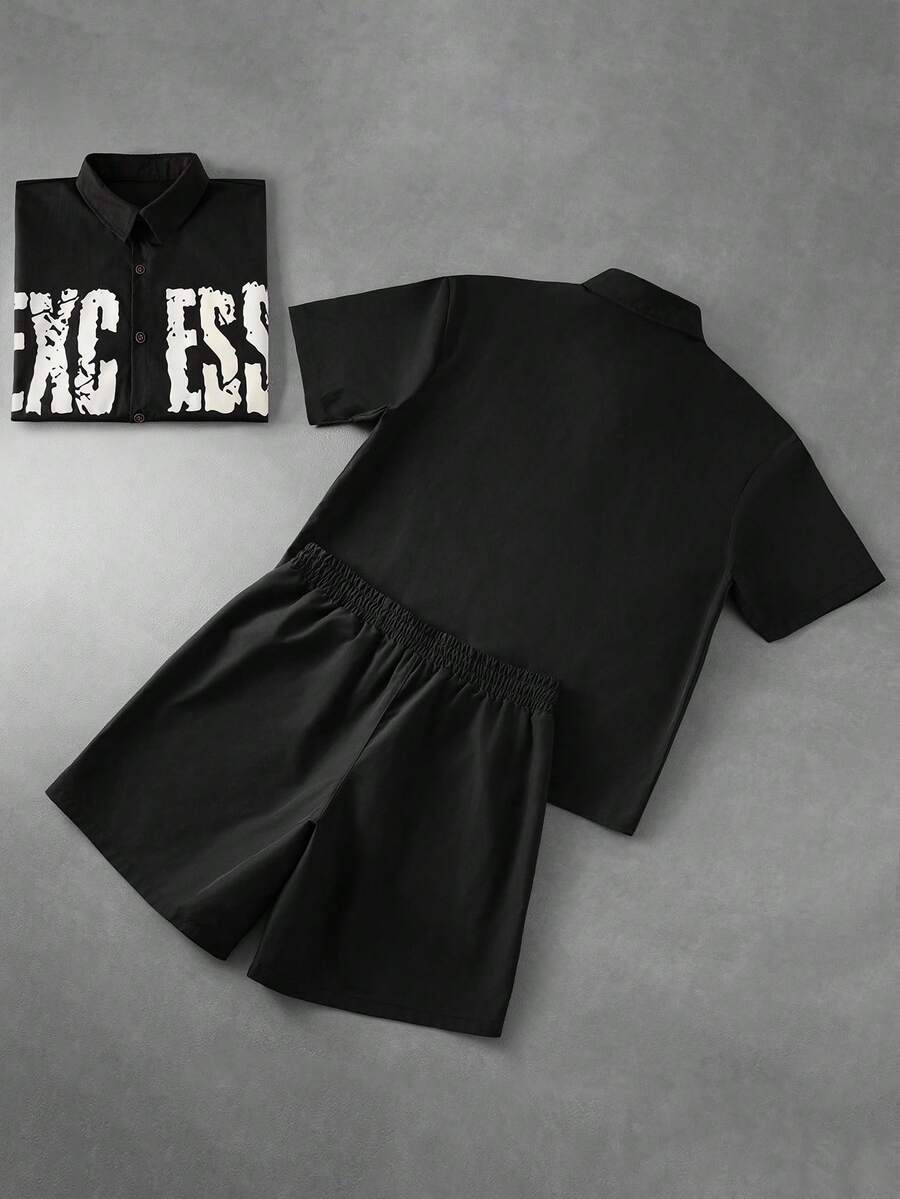 STYNVO 2 Peças/Conjunto Camisa de Manga Curta com Zíper Casual Masculina e Conjunto de Shorts com Cordão
