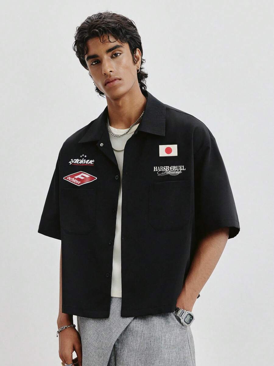 STYNVO Camisa Casual Masculina Listrada com Bordado de Letra, Verão