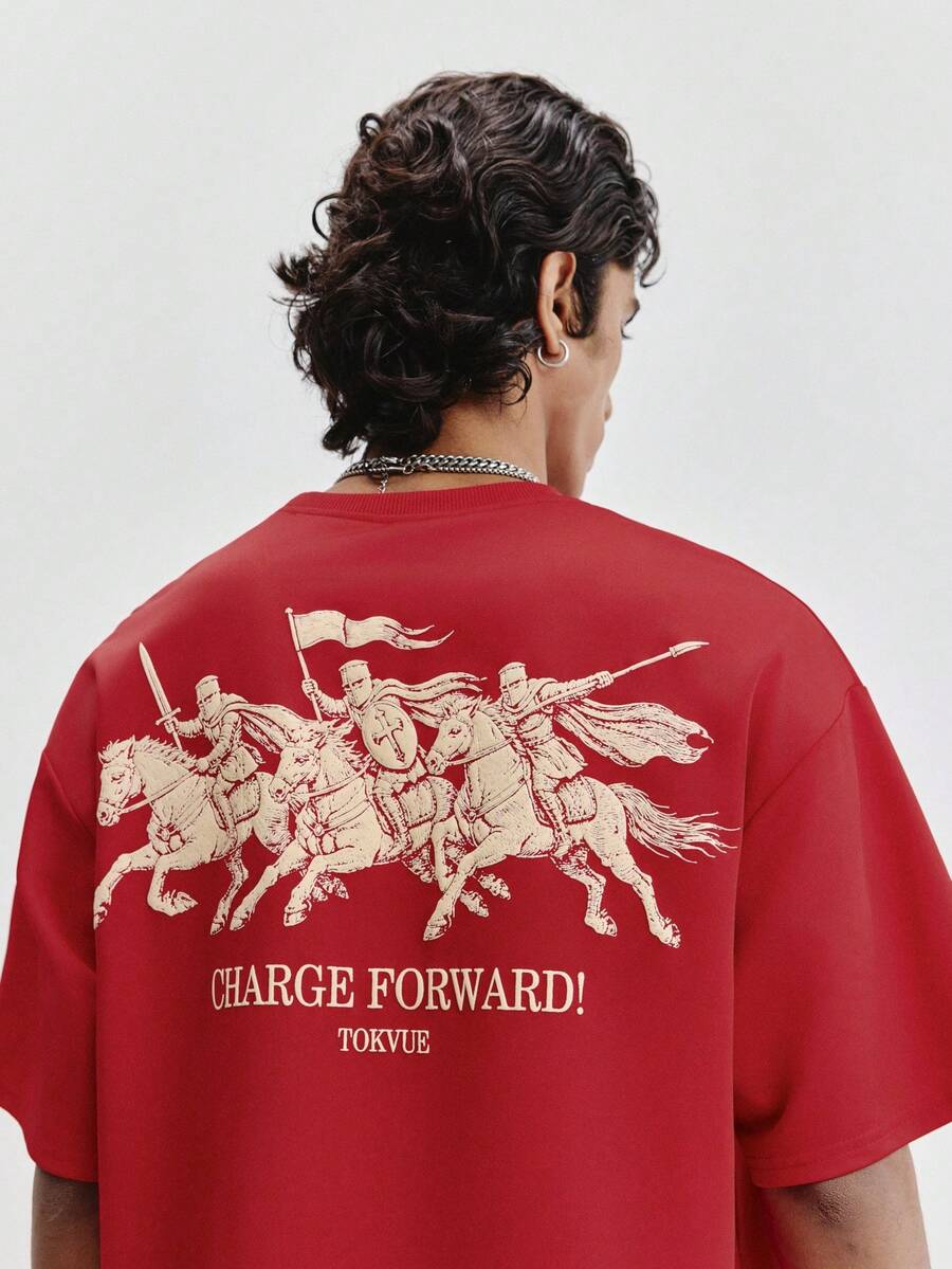 STYNVO Camiseta Branca Solta com Estampa de Letra, Ombros Caídos, Casual para Férias e Transporte, Moda de Rua, Verão